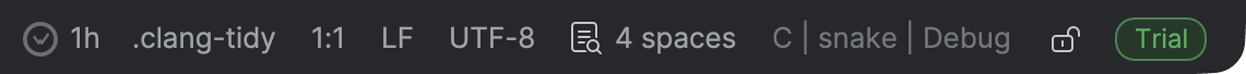 CLion status bar showing today's coding time next to the WakaTime icon