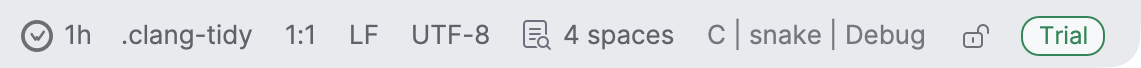 CLion status bar showing today's coding time next to the WakaTime icon