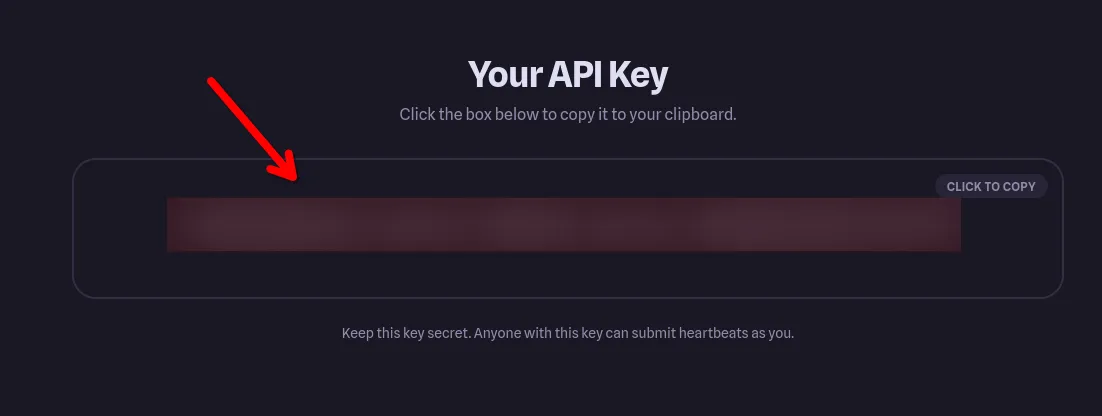Screenshot showing API Key on Hackatime website
