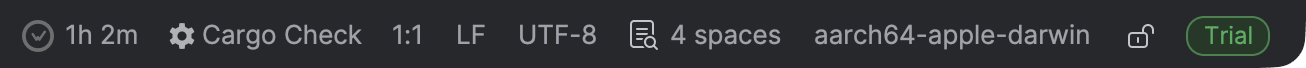 RustRover status bar showing today's coding time next to the WakaTime icon