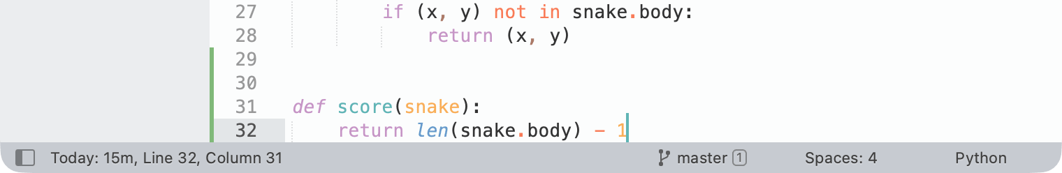 Sublime Text status bar showing Today: 15m